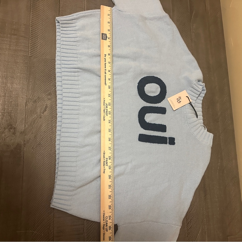 NWT Women’s Medium | Sincerely Jules | Light Blue Oui Cropped Knit Sweater - Picture 5 of 7